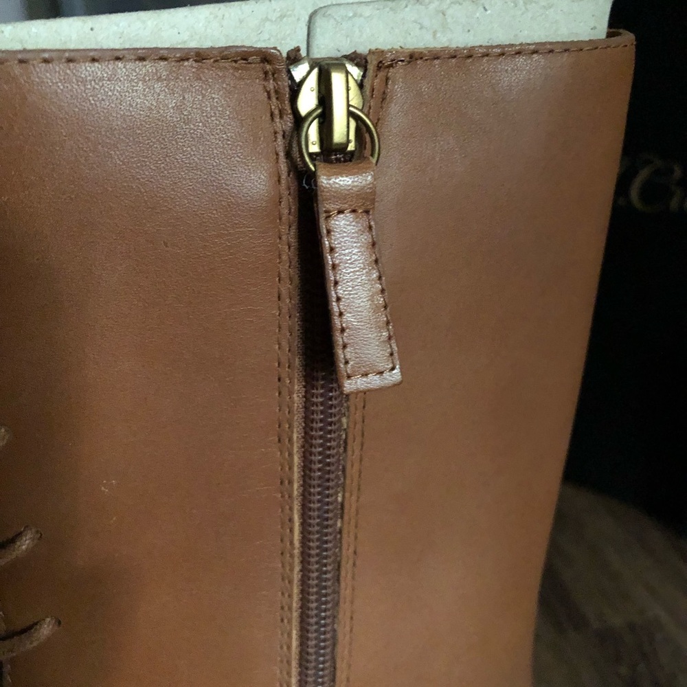 J CREW | Rich Oak Gwen Lug-Sole Leather Lace-Up Tall Shaft Boots | Size 9.5 - Picture 13 of 15
